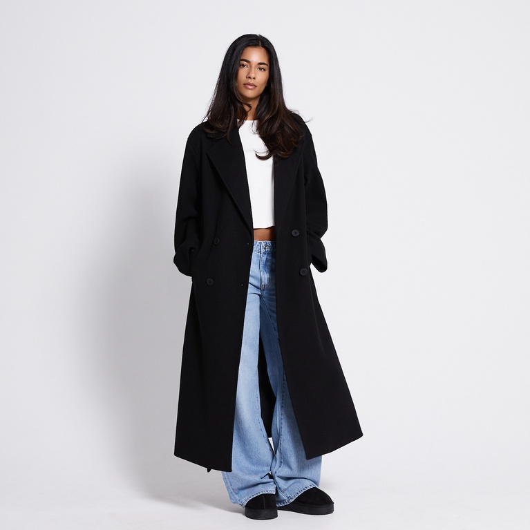 Long belted coat "Kourtney" Black
